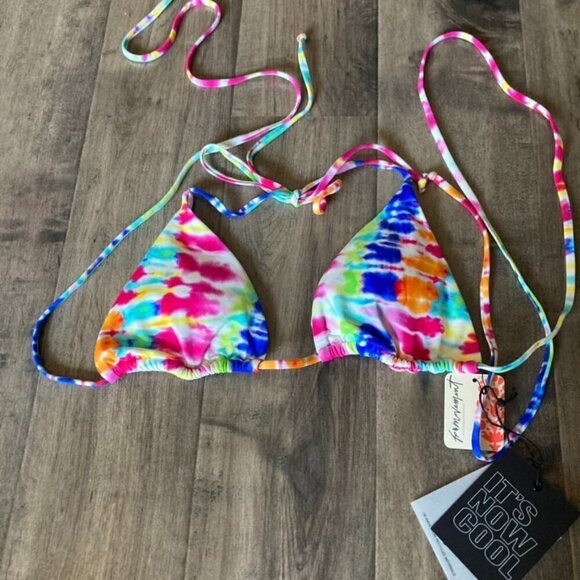 NWT It's Now Cool Free People The Long Triangle Eco Tie-Dye Bikini Top Sz M - Picture 2 of 6